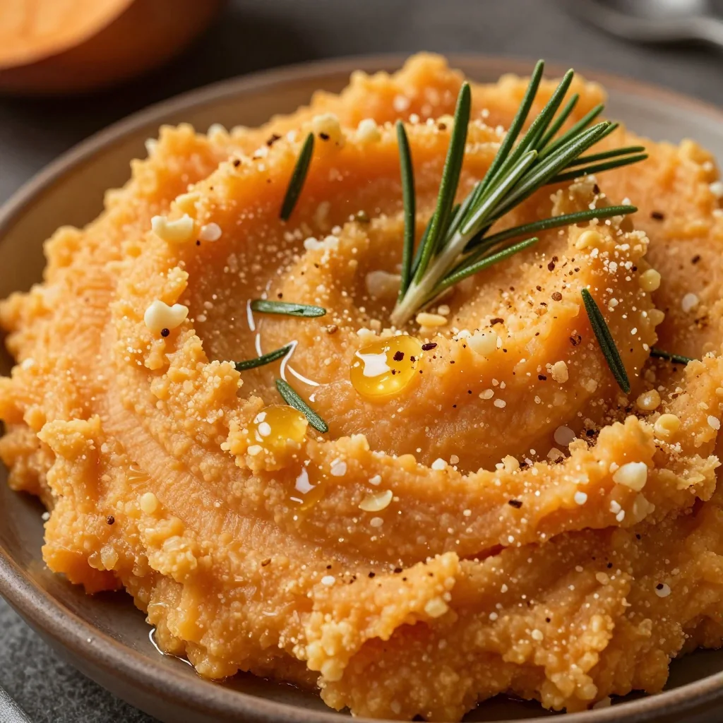 creamy garlic mashed sweet potatoes with rosemary for cold nights