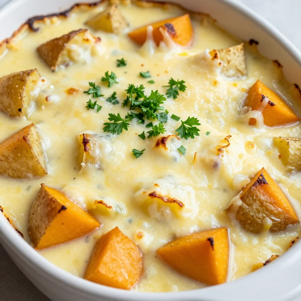 creamy lemon roasted potato and winter squash casserole