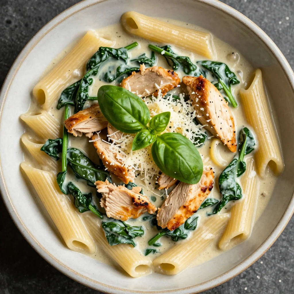 creamy spinach and garlic chicken pasta for cozy night meals
