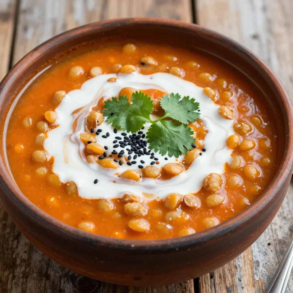 Creamy Tomato and Red Lentil Soup with Coconut