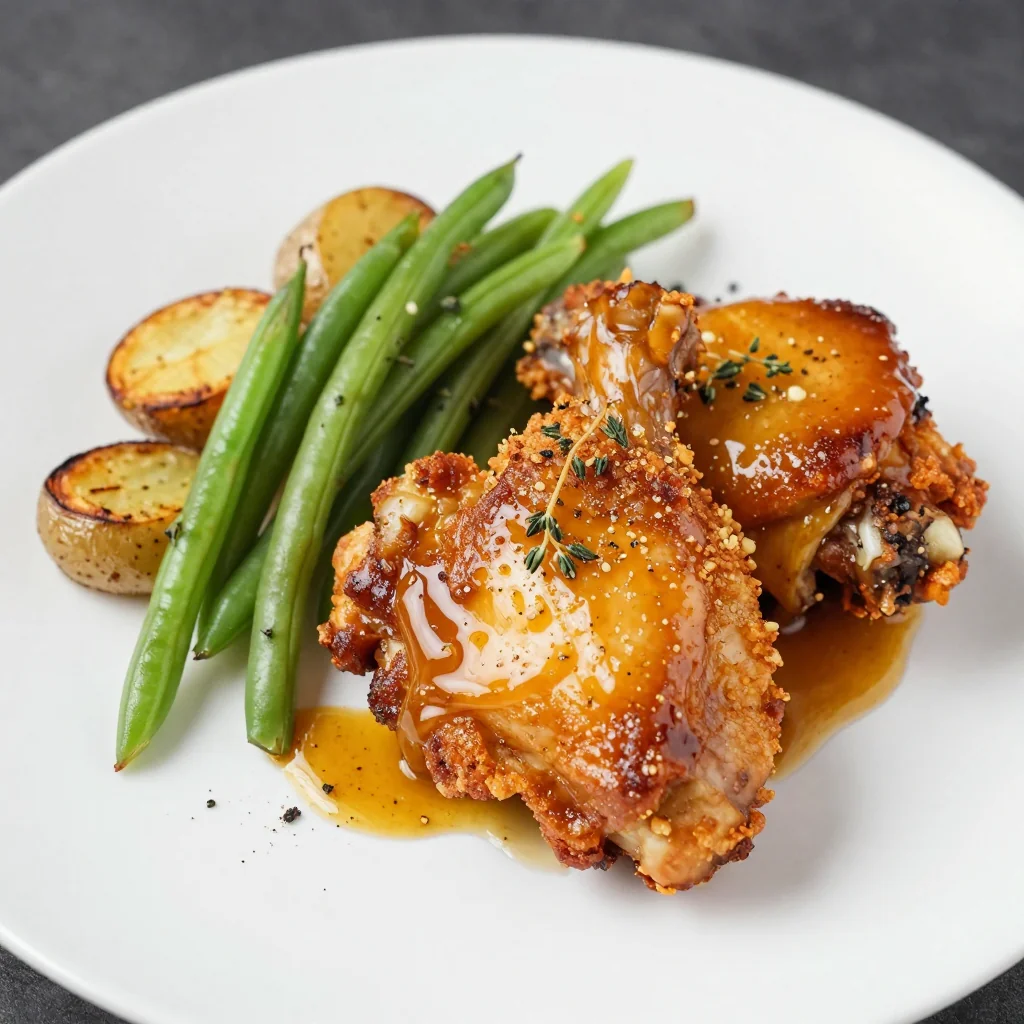 Crispy Chicken Thighs with a Maple Mustard and Garlic Glaze