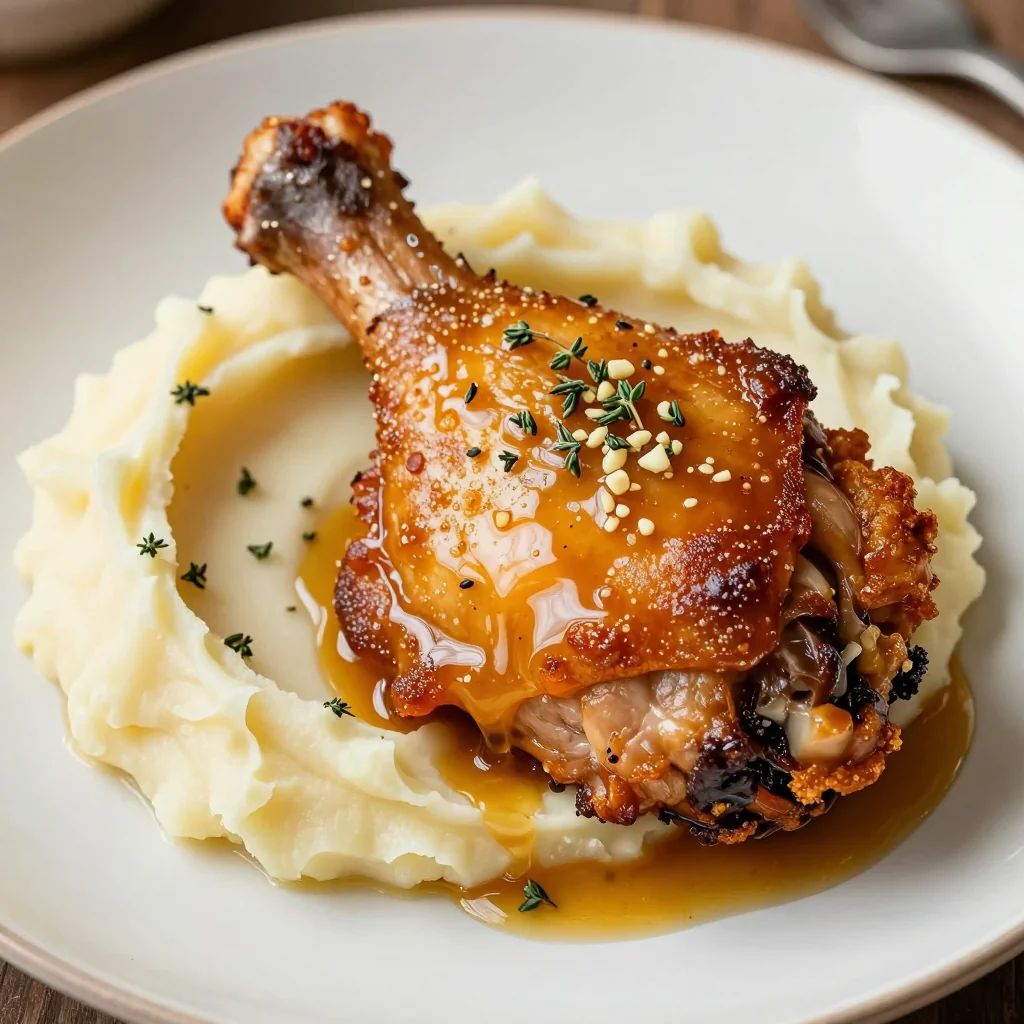 Crispy Chicken Thighs with a Maple Mustard and Garlic Glaze
