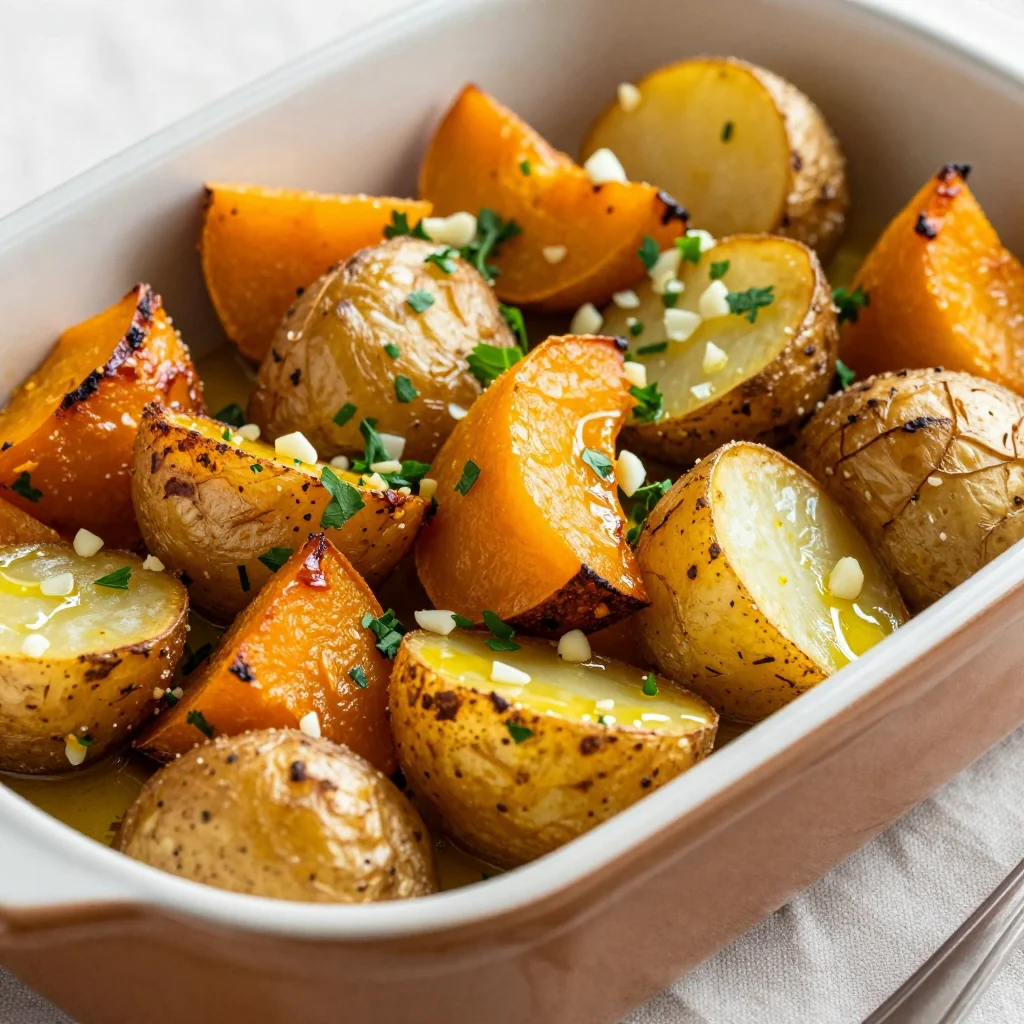 crispy garlic roasted potatoes and winter squash for budgetfriendly meals