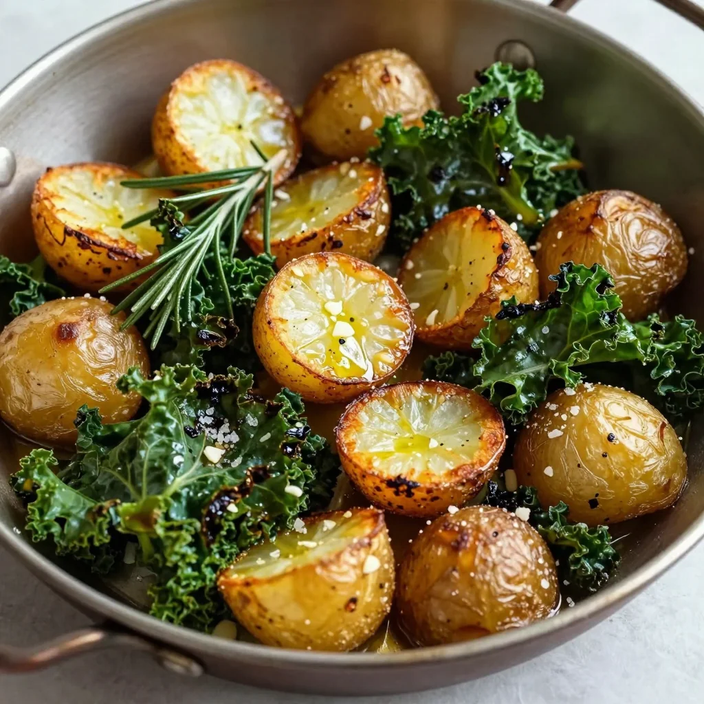 crispy roasted potatoes and kale with garlic for budget dinners