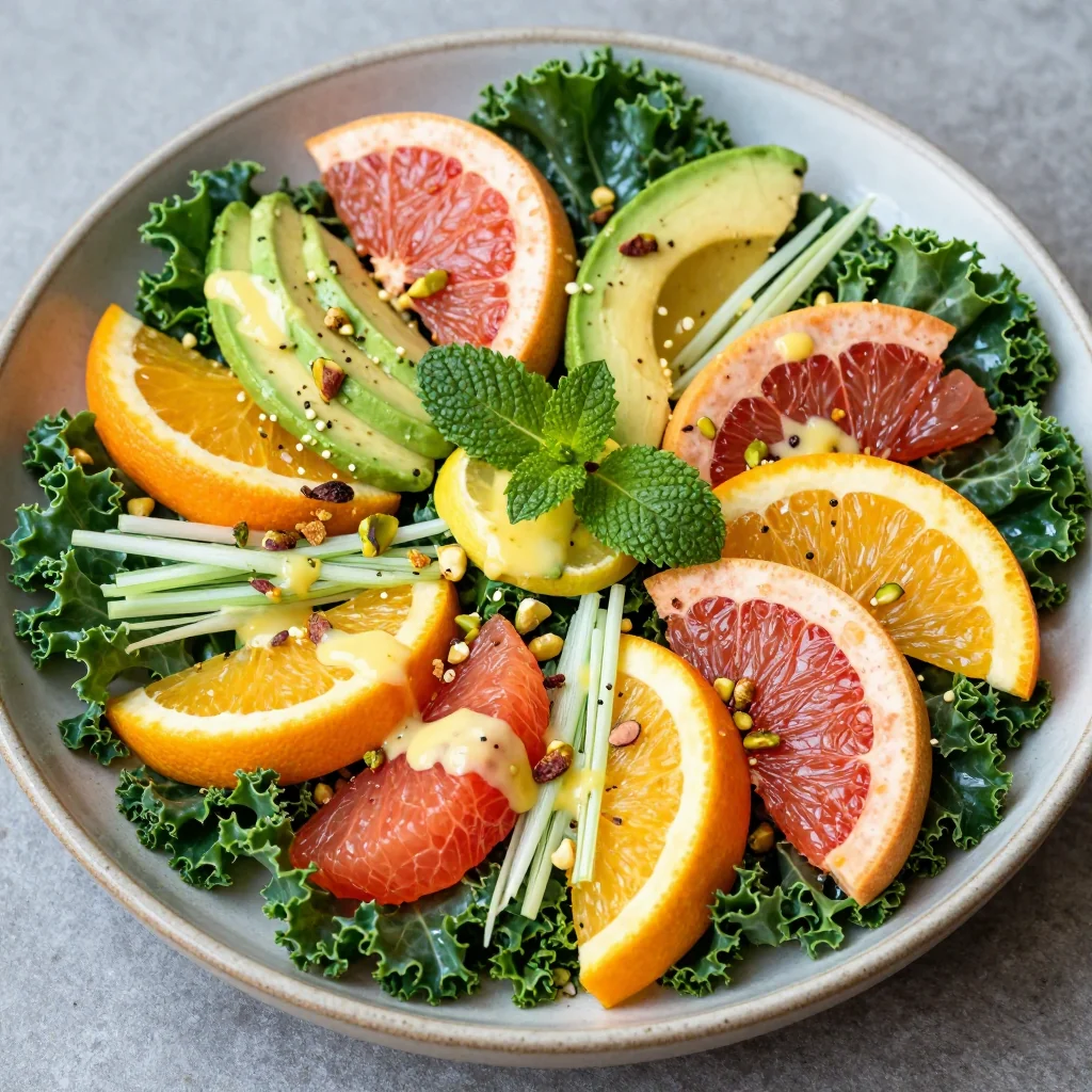 detox citrus and herb salad with kale and lemon dressing after holidays
