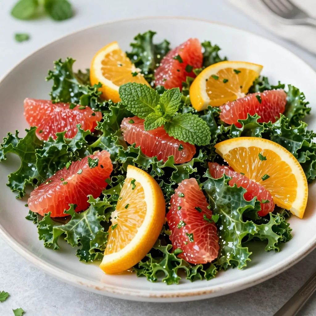 detox citrus and herb salad with kale and lemon dressing after holidays