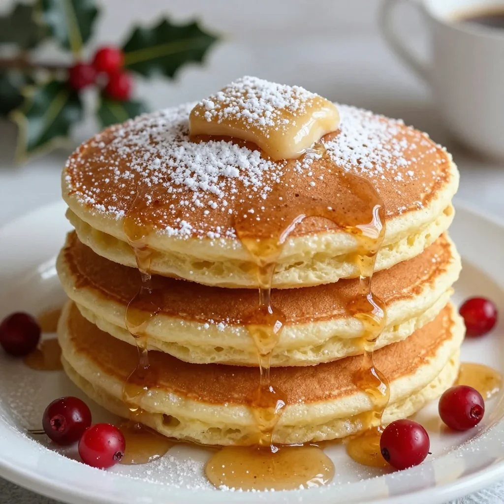 fluffy eggnog pancakes with cinnamon sugar butter for festive family brunch