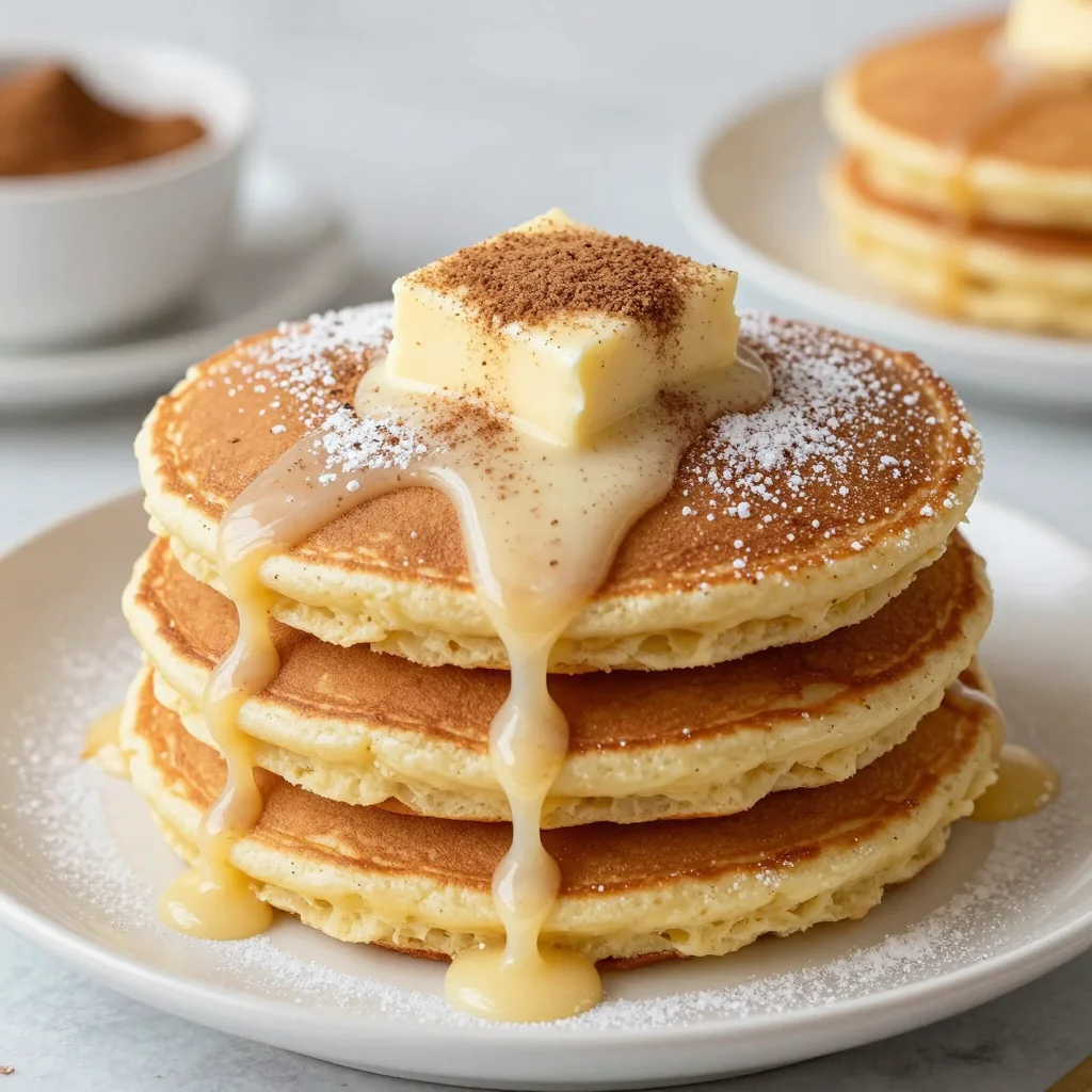 fluffy eggnog pancakes with cinnamon sugar butter for festive family brunch