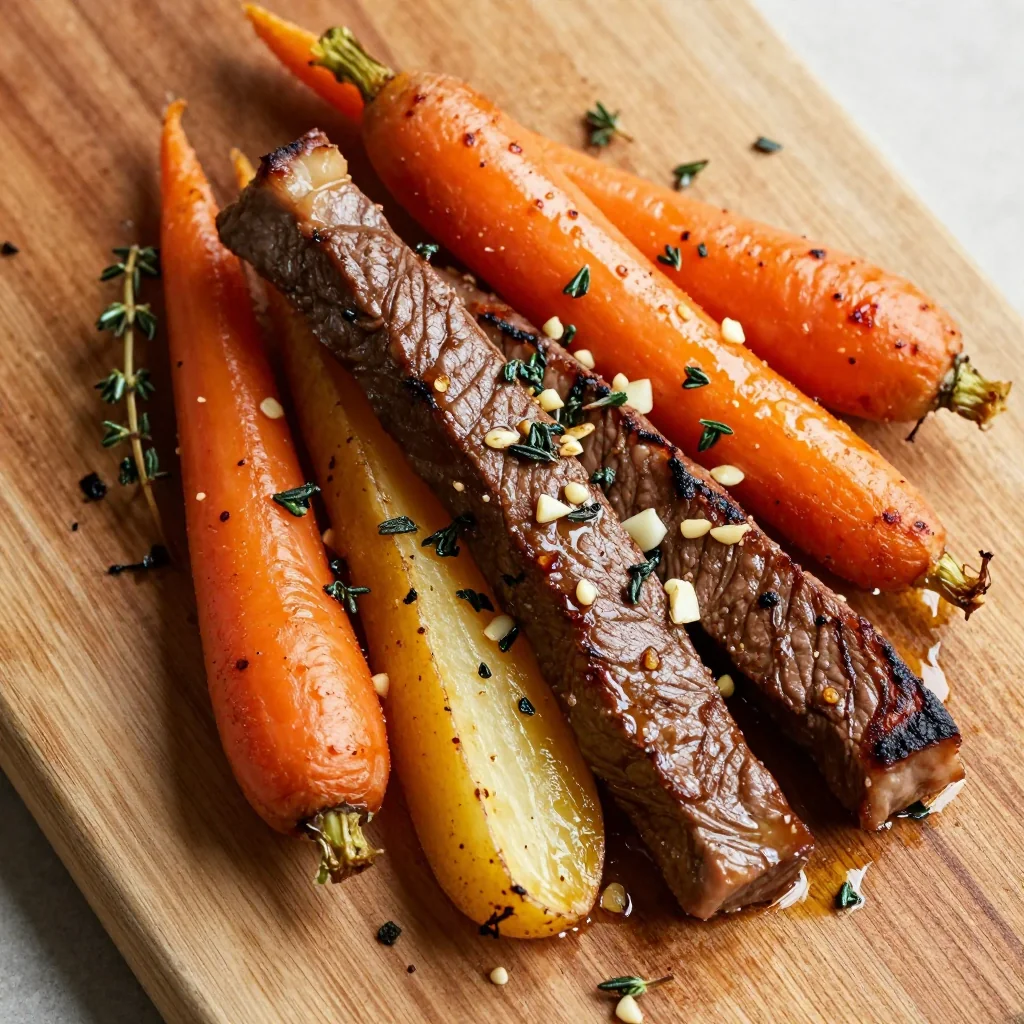garlic and thyme roasted root vegetables with beef for cozy meals