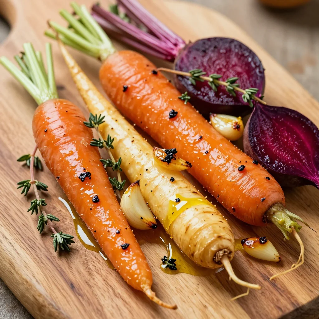 garlic and thyme roasted winter root vegetables for clean eating