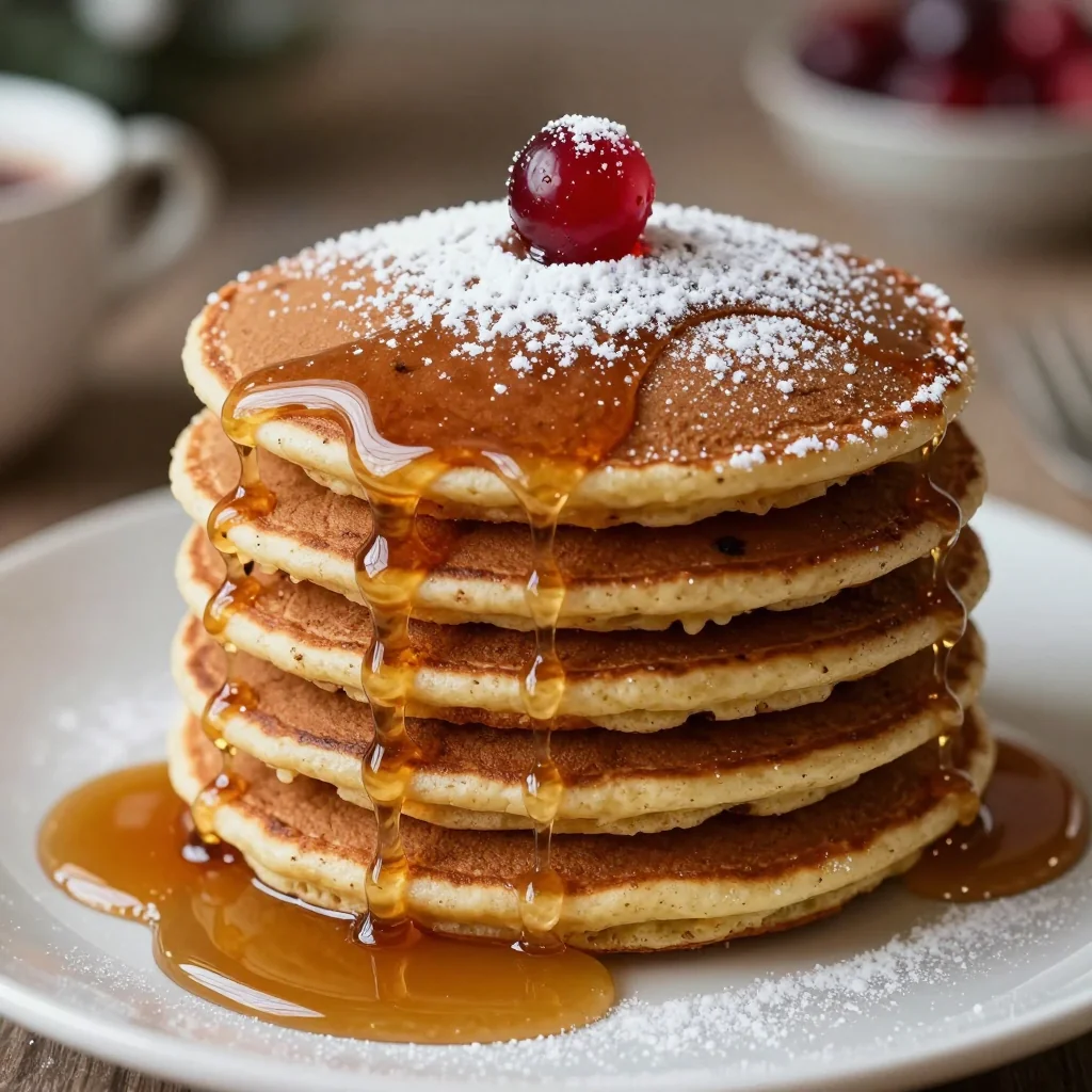 gingerbread pancakes with molasses and warm maple syrup for christmas