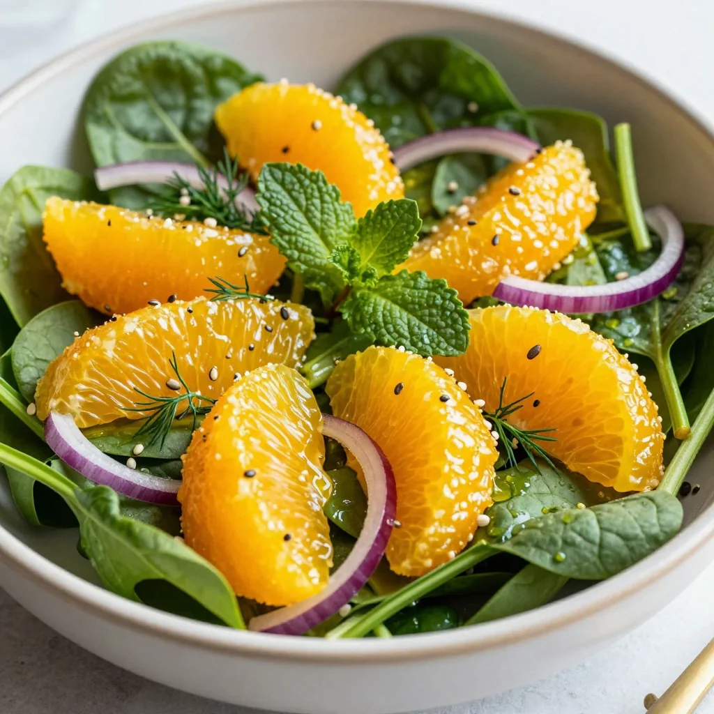 healthy citrus and herb salad with oranges and spinach for new years reset
