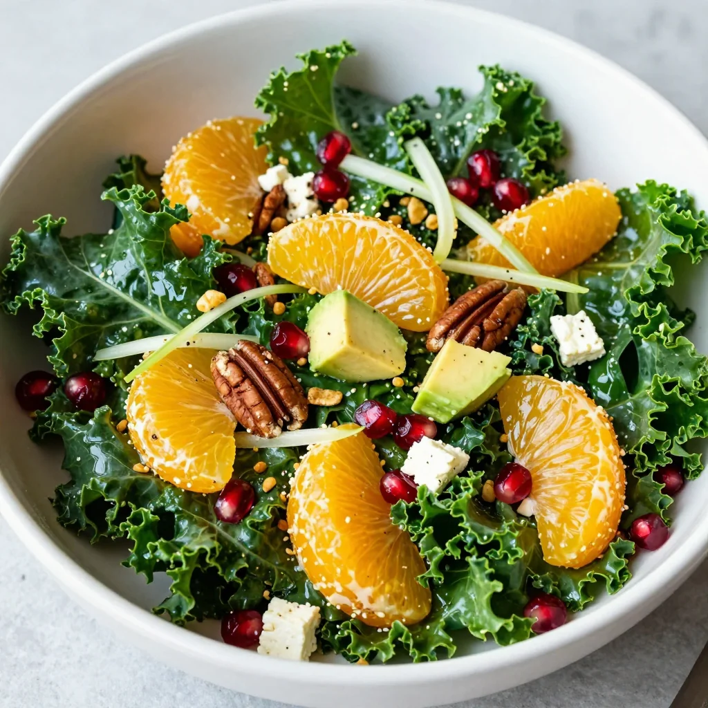 healthy citrus kale salad with oranges and toasted nuts for lunch