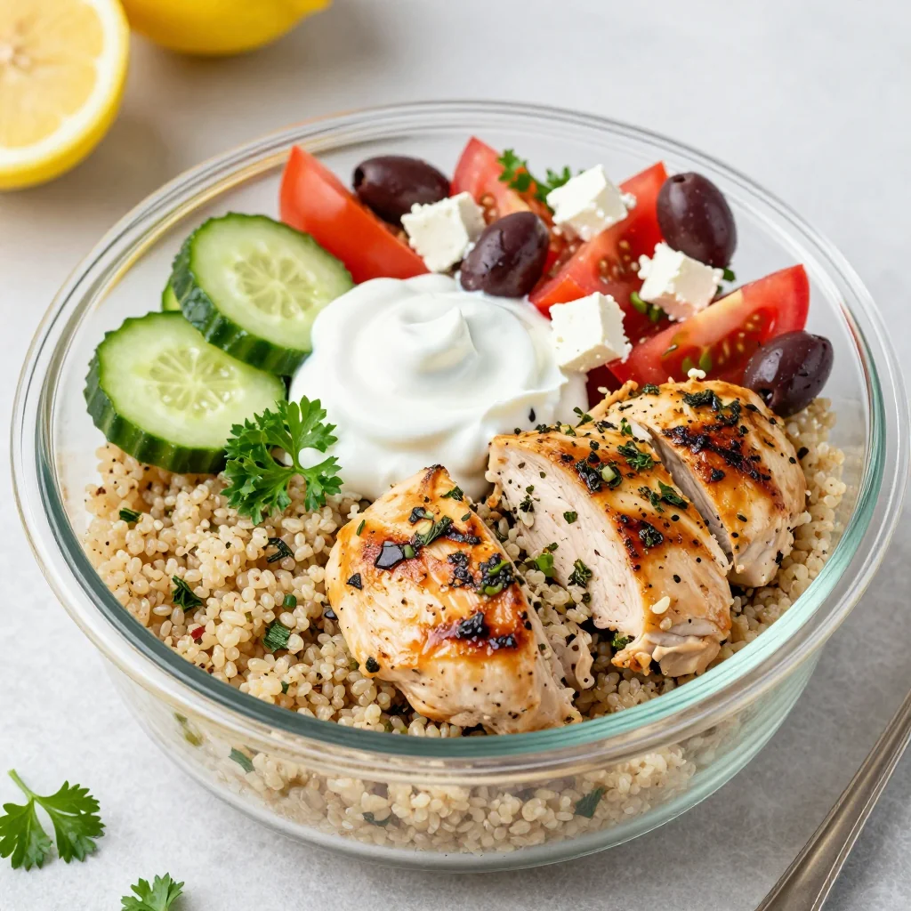 Healthy Greek Chicken Bowls with Tzatziki for Meal Prep