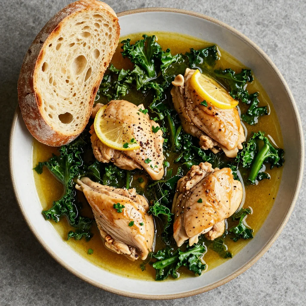 healthy lemon garlic chicken and kale stew for cozy family dinners