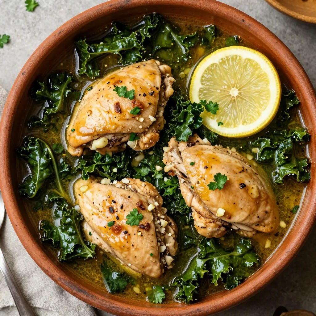 healthy lemon garlic chicken and kale stew for cozy family dinners