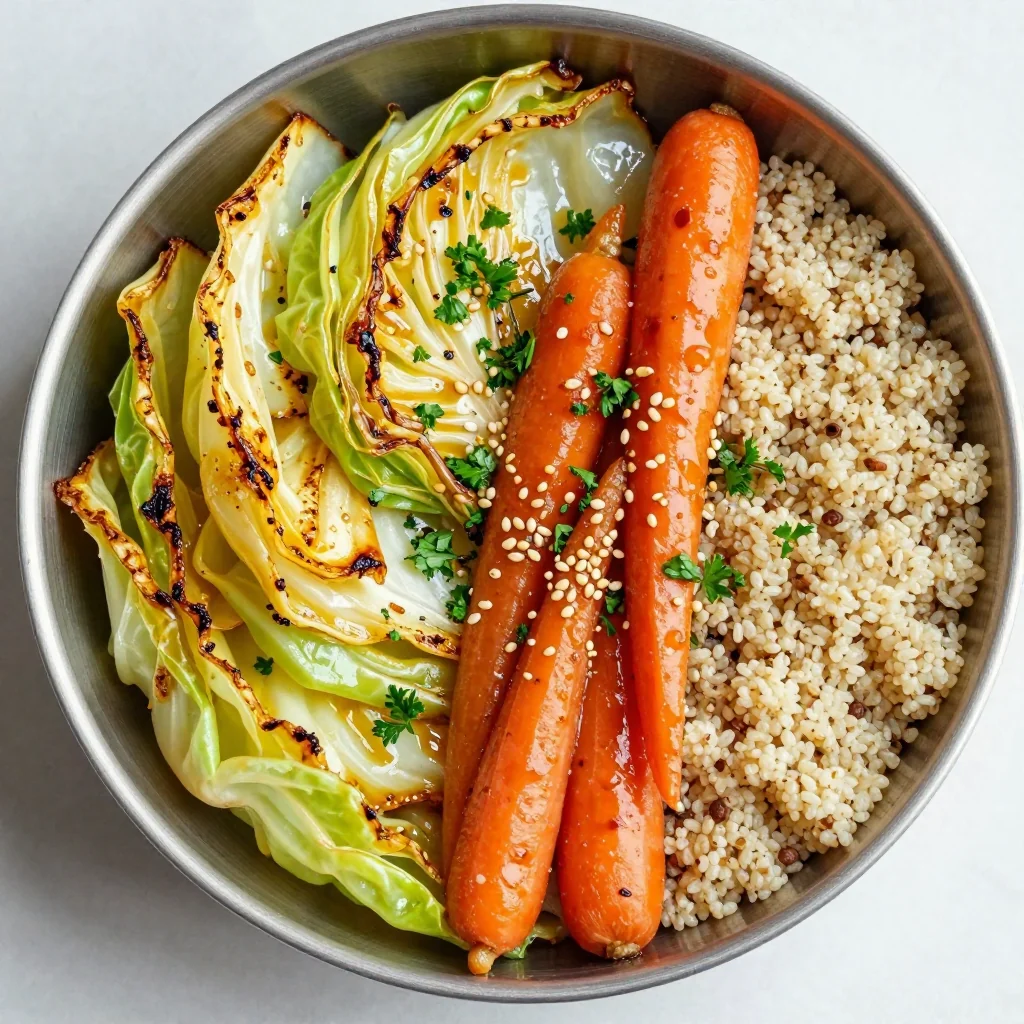 healthy meal prep with roasted cabbage and carrots for busy nights