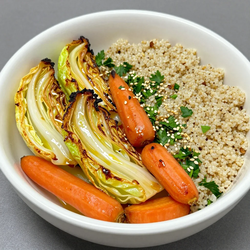 healthy meal prep with roasted cabbage and carrots for busy nights