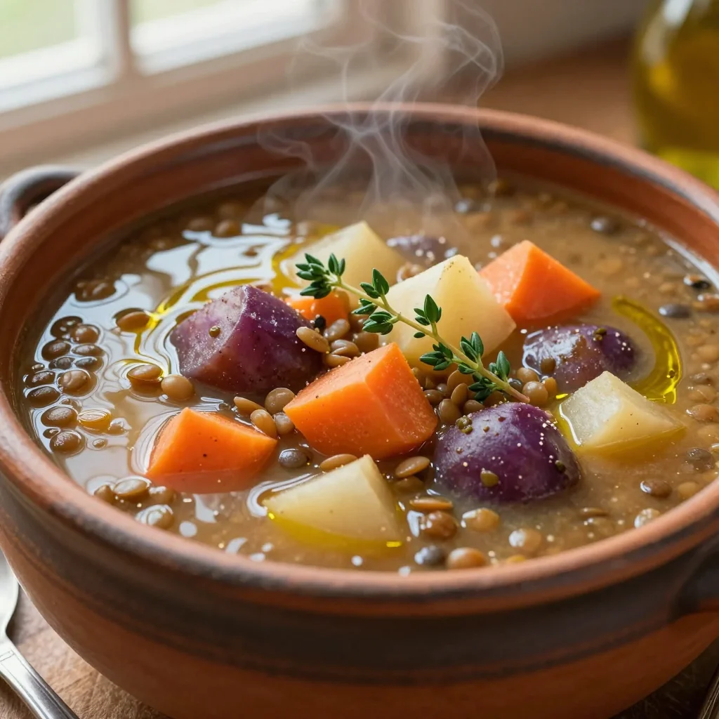 healthy slow cooker lentil and root vegetable soup for cold nights