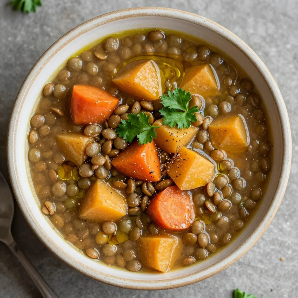 healthy slow cooker lentil and root vegetable soup for cold nights