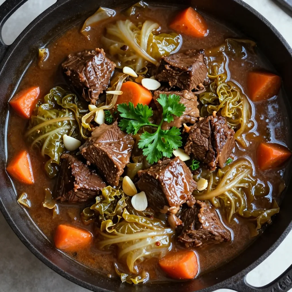 hearty beef and cabbage stew with garlic for cozy winter evenings