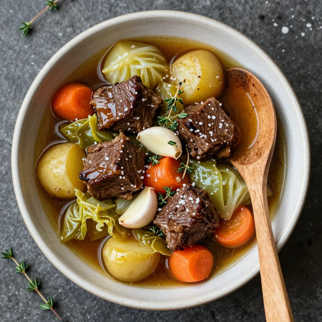 hearty beef and cabbage stew with garlic for cozy winter evenings