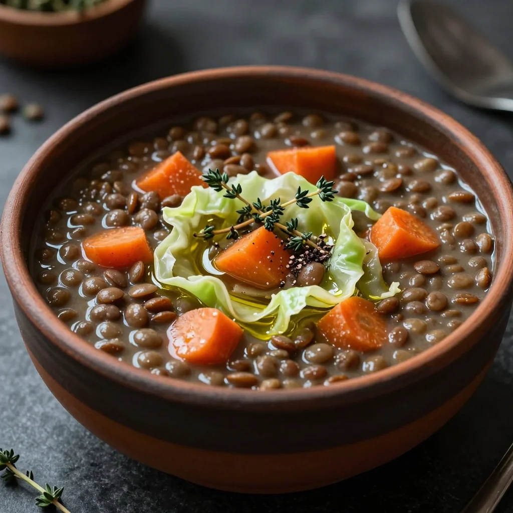 hearty one pot lentil soup with carrots and cabbage for january nights
