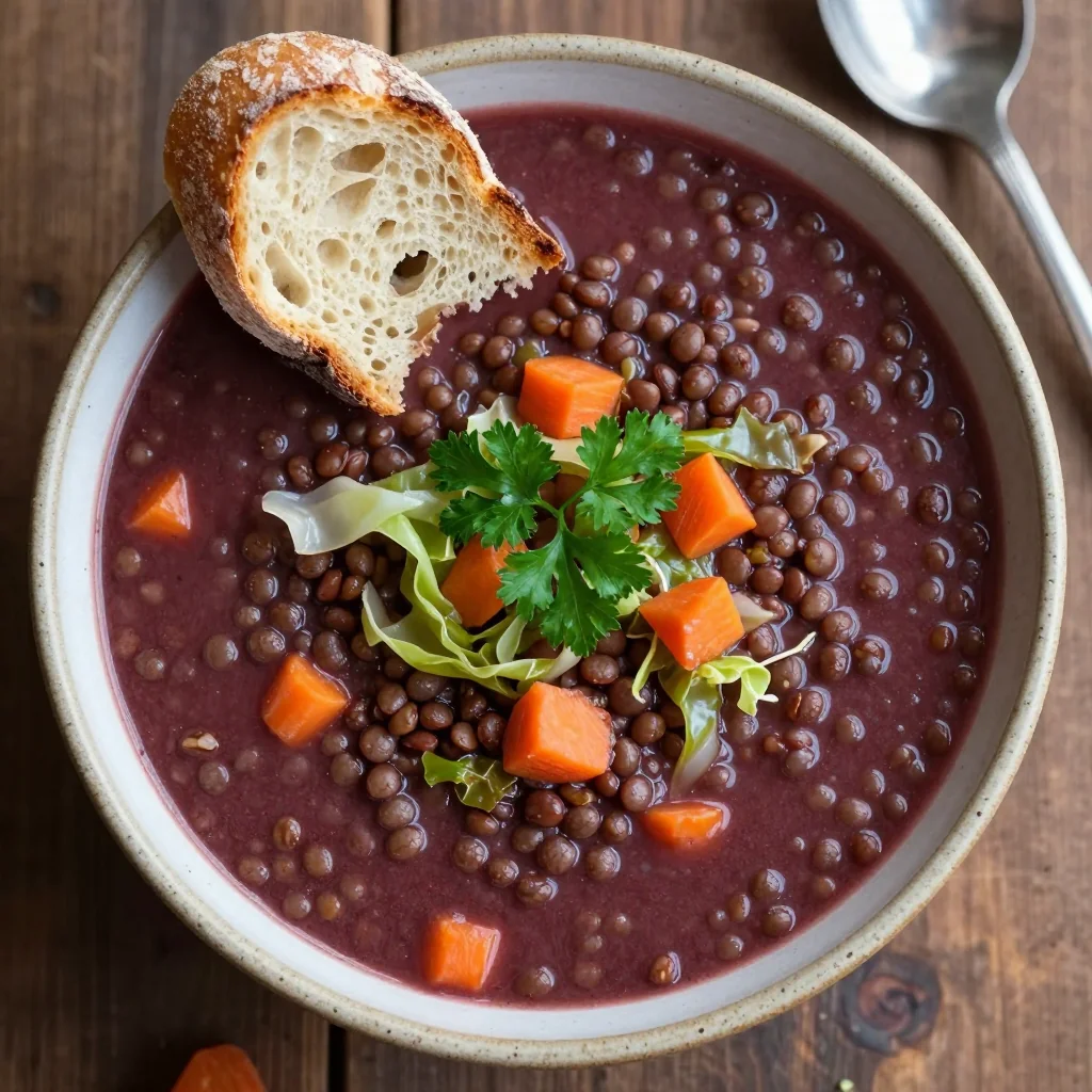 hearty one pot lentil soup with carrots and cabbage for january nights