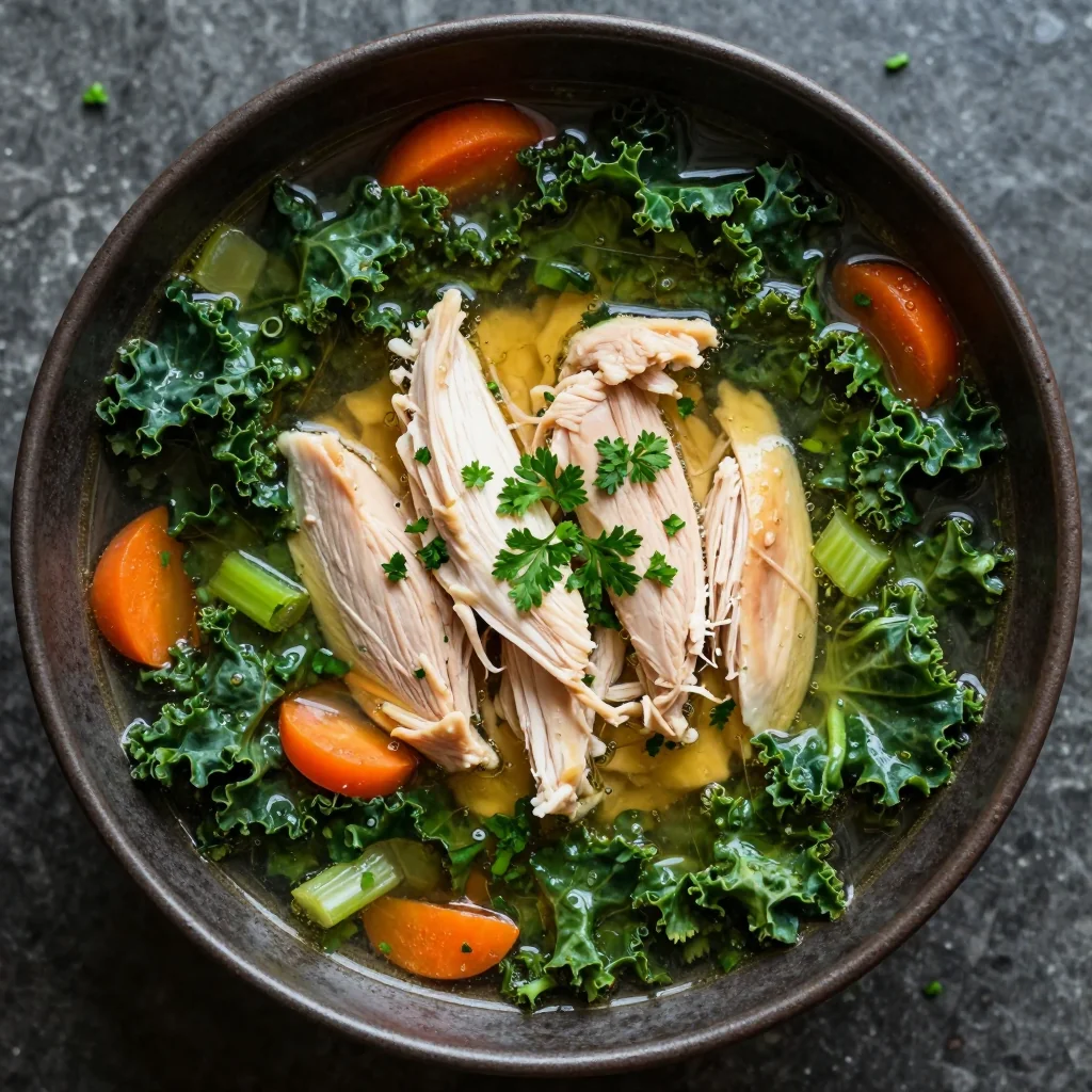 High Protein Chicken and Kale Soup for Clean Eating Goals