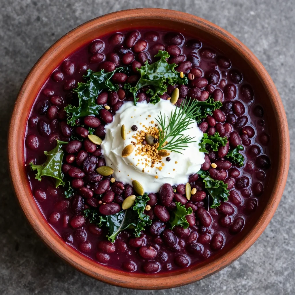 high protein lentil and kale stew with beets for nourishing winter meals