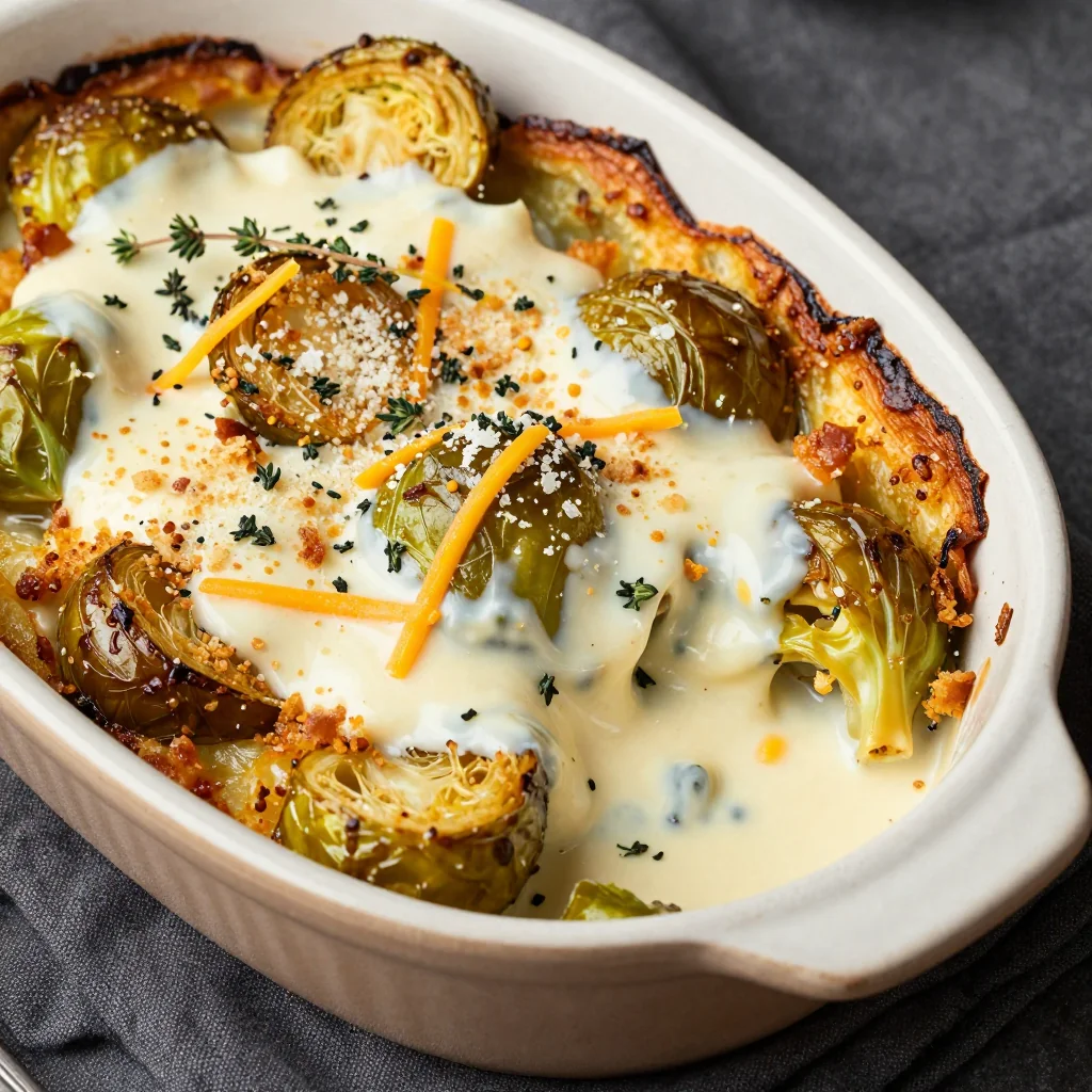 Keto Creamy Brussels Sprouts Gratin with Cheese