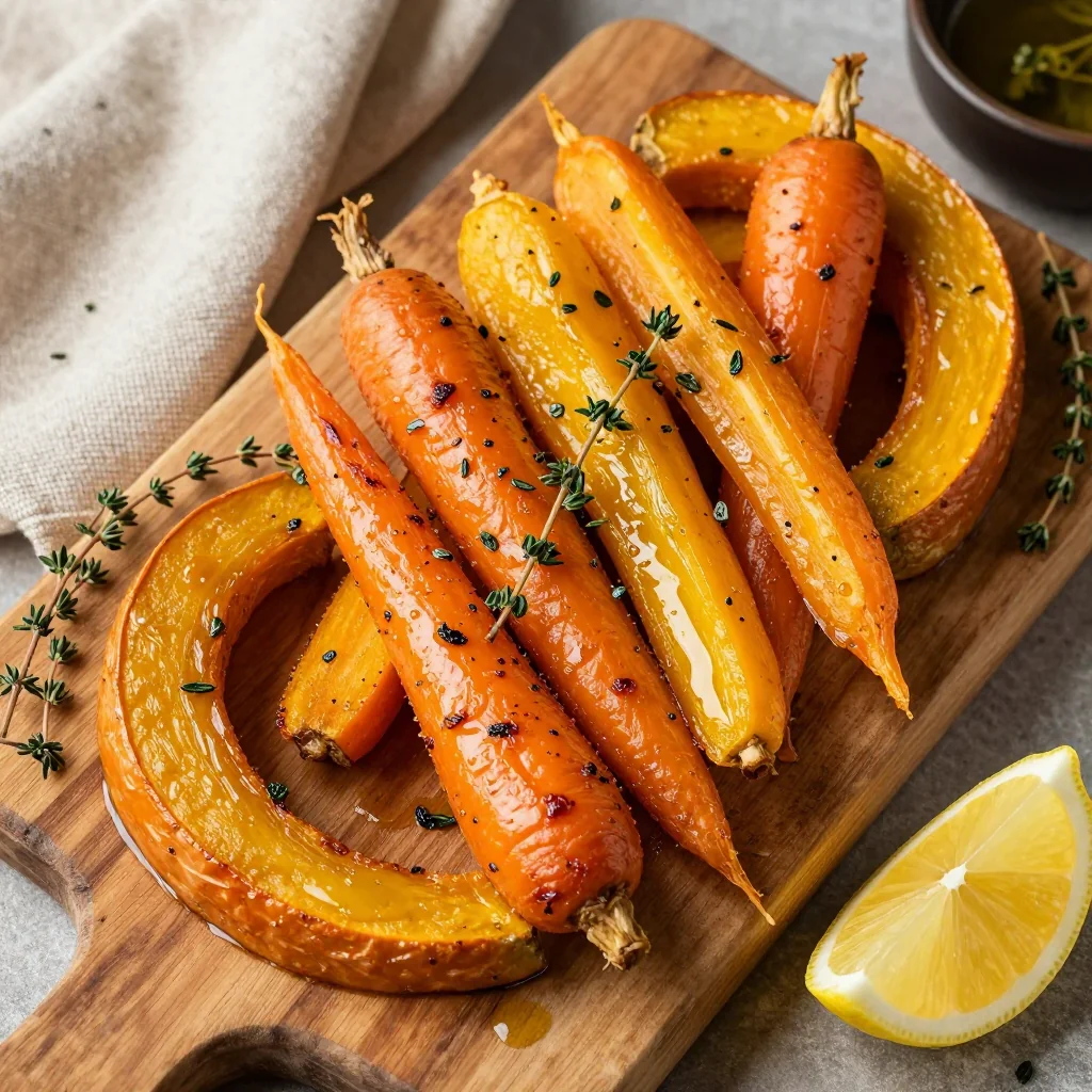 lemon roasted winter squash and carrots with thyme for light suppers