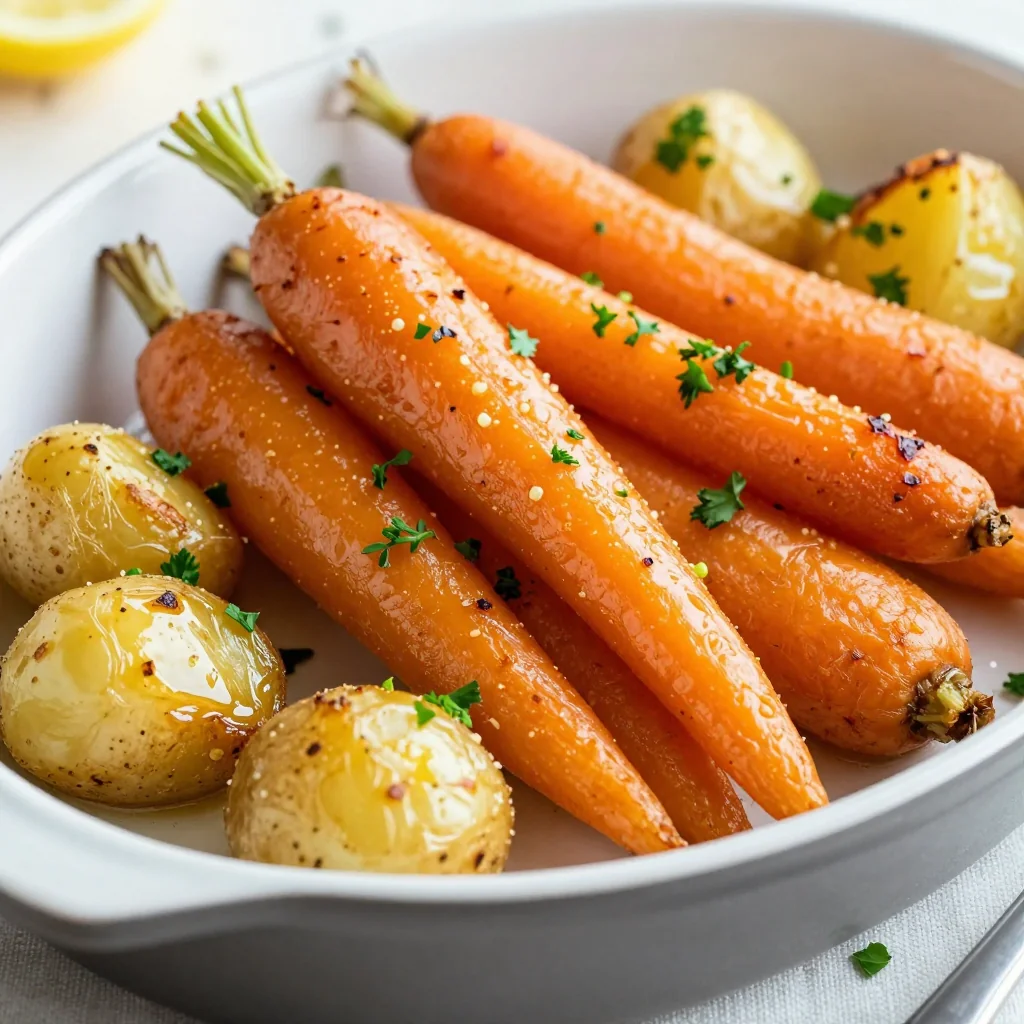 light lemon garlic roasted carrots and potatoes for clean eating dinners