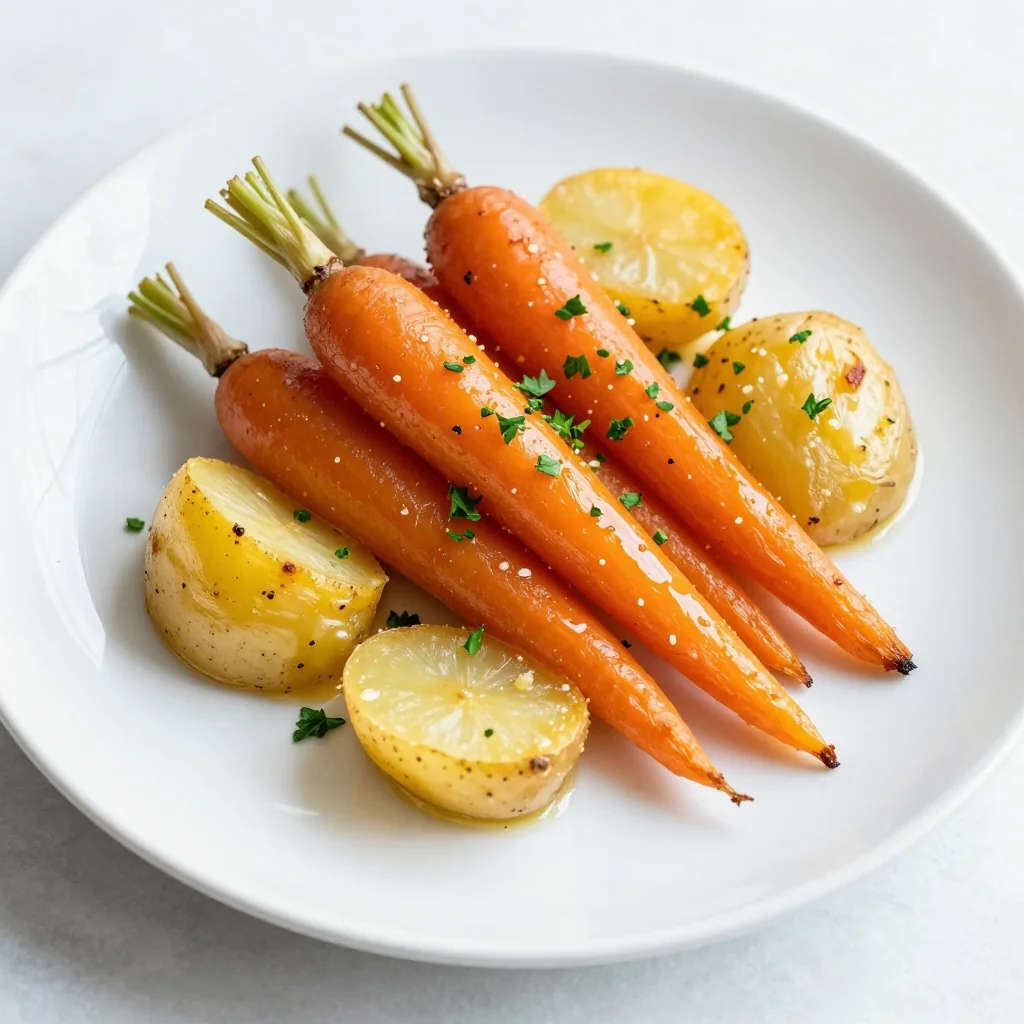 light lemon garlic roasted carrots and potatoes for clean eating dinners