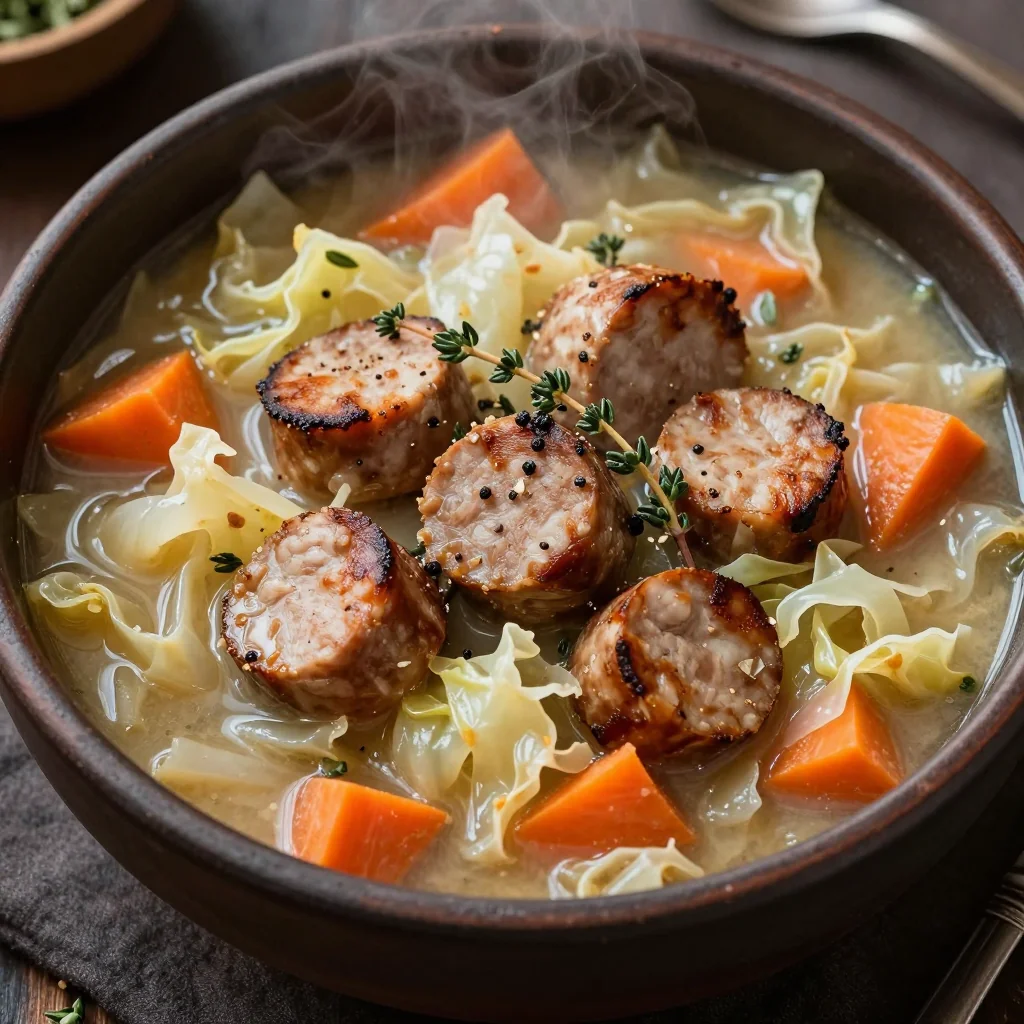 low calorie slow cooker cabbage and sausage stew for winter comfort