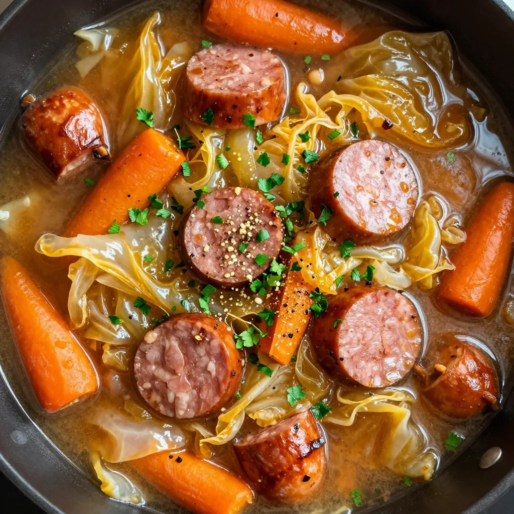 low calorie slow cooker cabbage and sausage stew for winter comfort