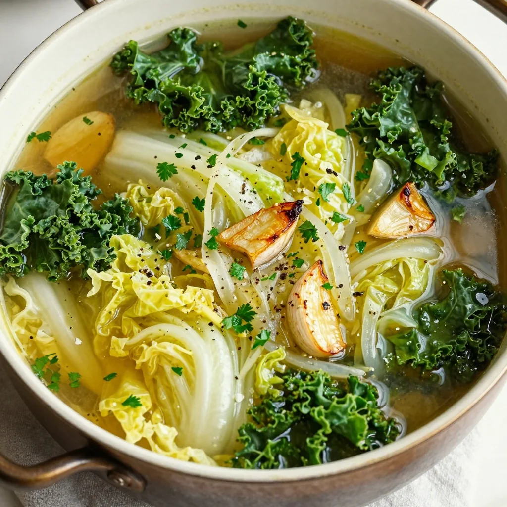 lowcalorie cabbage and kale soup with garlic for family suppers