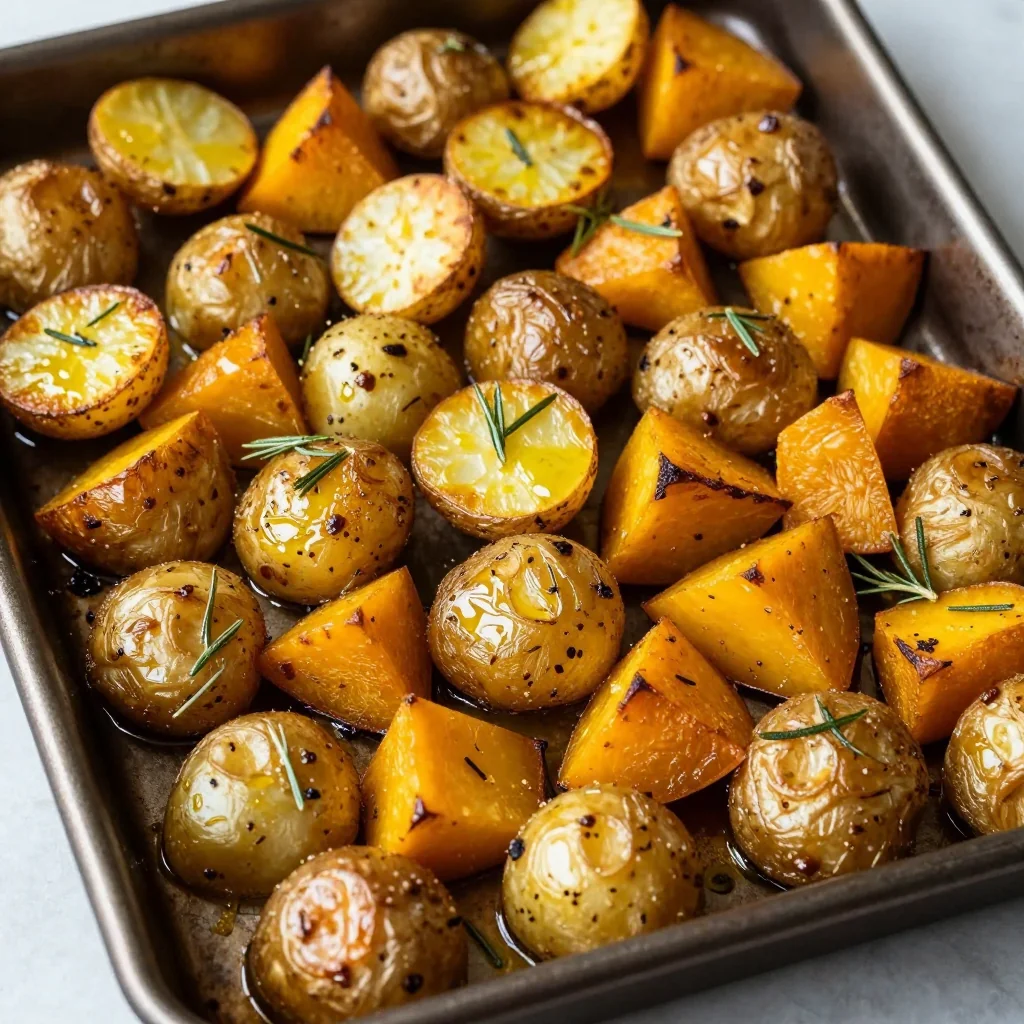 meal prep friendly roasted garlic potatoes and winter squash