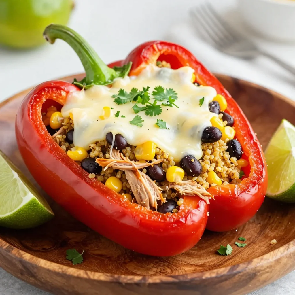 New Year New You Chicken and Quinoa Stuffed Bell Peppers