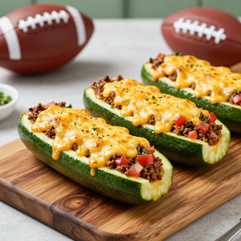 NFL Game Day Stuffed Zucchini Boats for Low-Carb Snack
