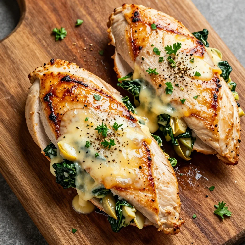 NFL Playoff Spinach and Artichoke Stuffed Chicken