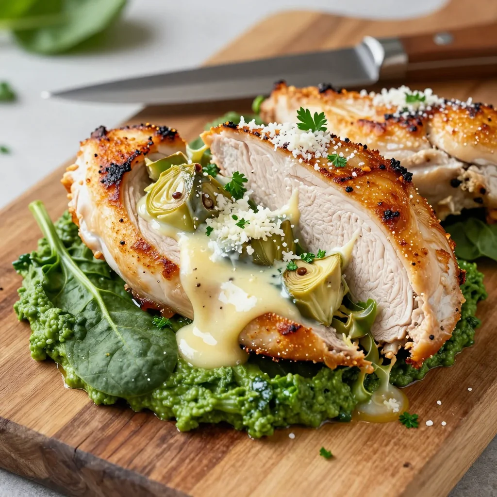 NFL Playoff Spinach and Artichoke Stuffed Chicken