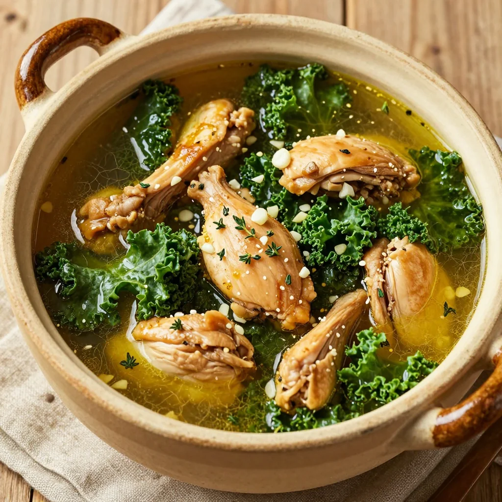 one pot chicken and kale soup with garlic for healthy family meals