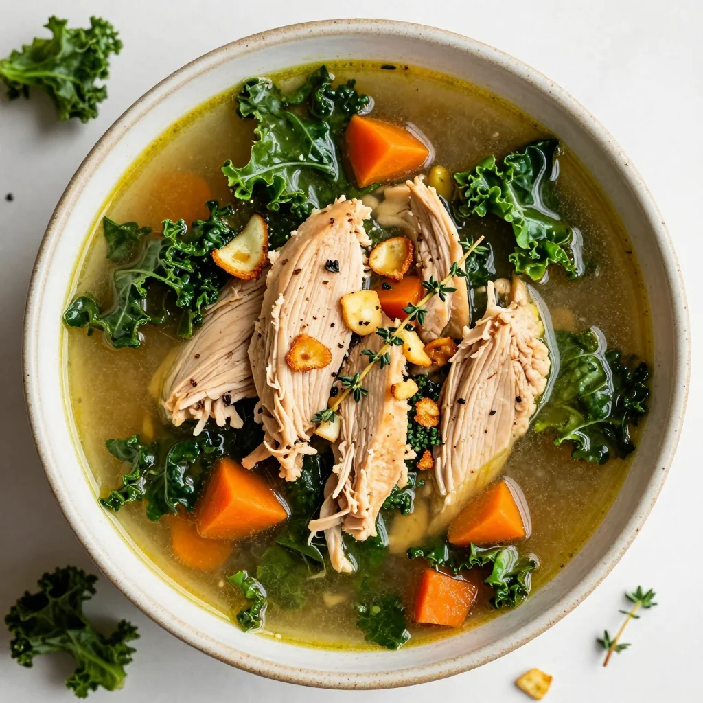 one pot chicken and kale soup with garlic for healthy family meals