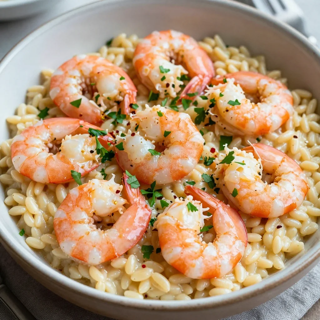 One Pot Creamy Garlic Butter Shrimp and Orzo