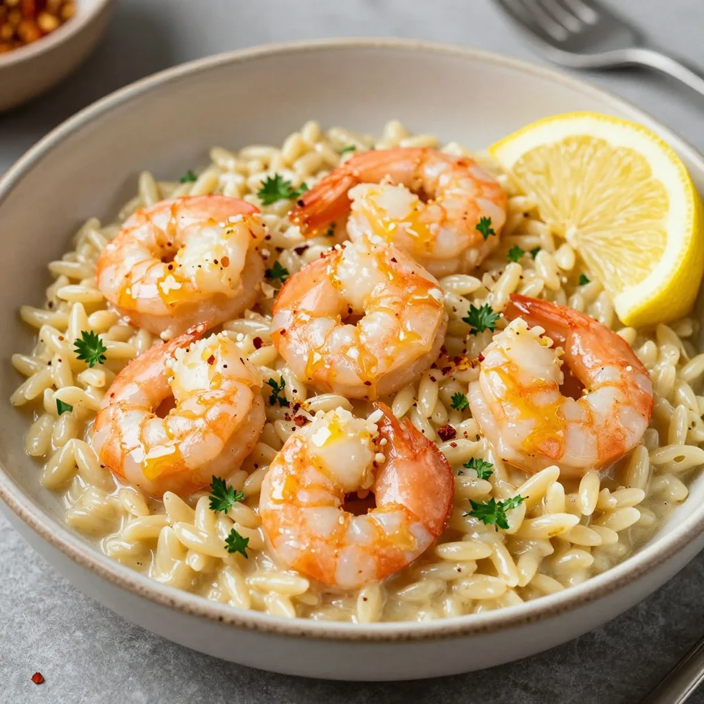 One Pot Creamy Garlic Butter Shrimp and Orzo