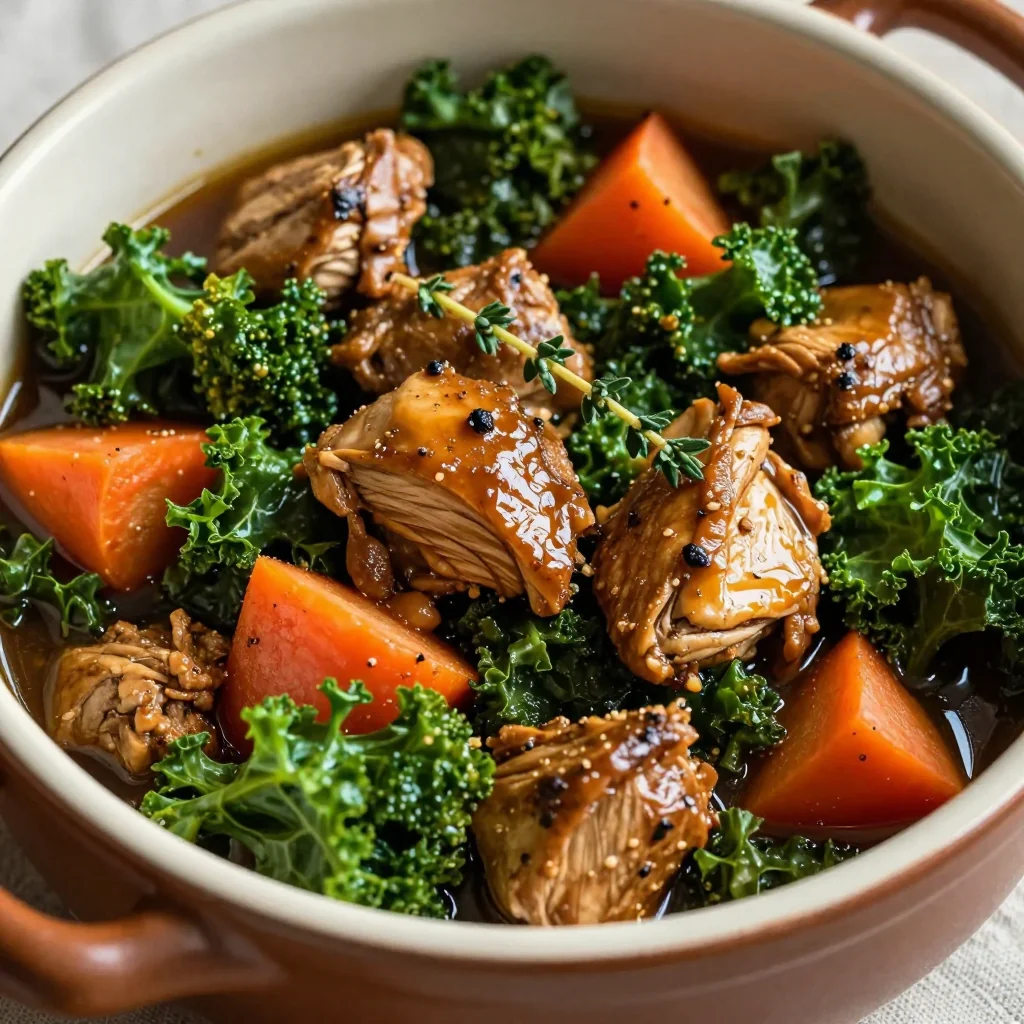 one pot slow cooker turkey stew with kale and root vegetables