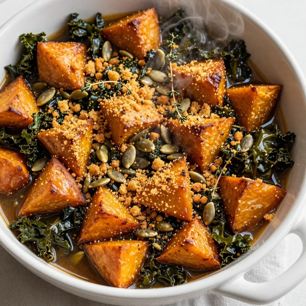 one pot winter vegetable casserole with kale and sweet potatoes