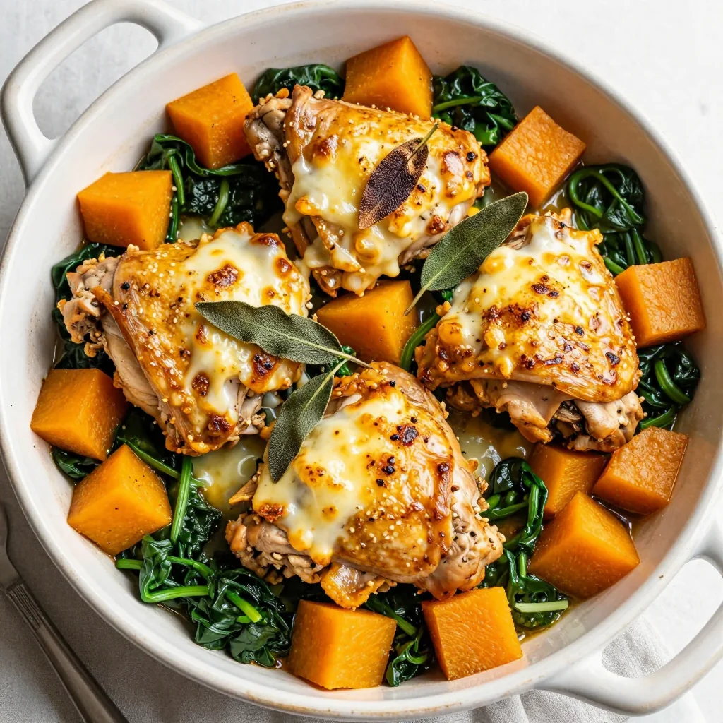 onepot chicken and winter squash casserole with spinach