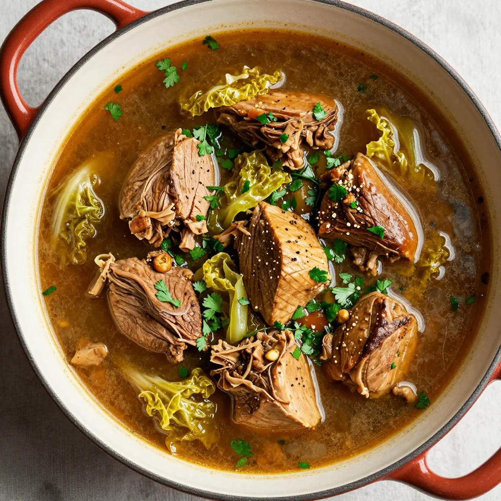 onepot garlic and herb turkey stew with cabbage for cold days